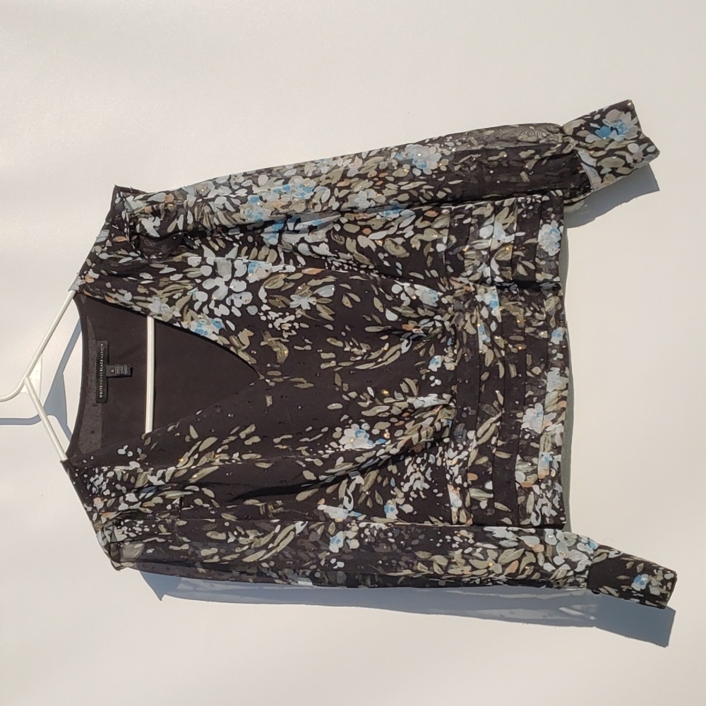 White House Black Market Black & Floral Top